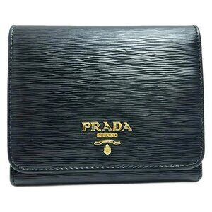 PRADA Black Vittello leather Trifold Wallet bran-244-090325